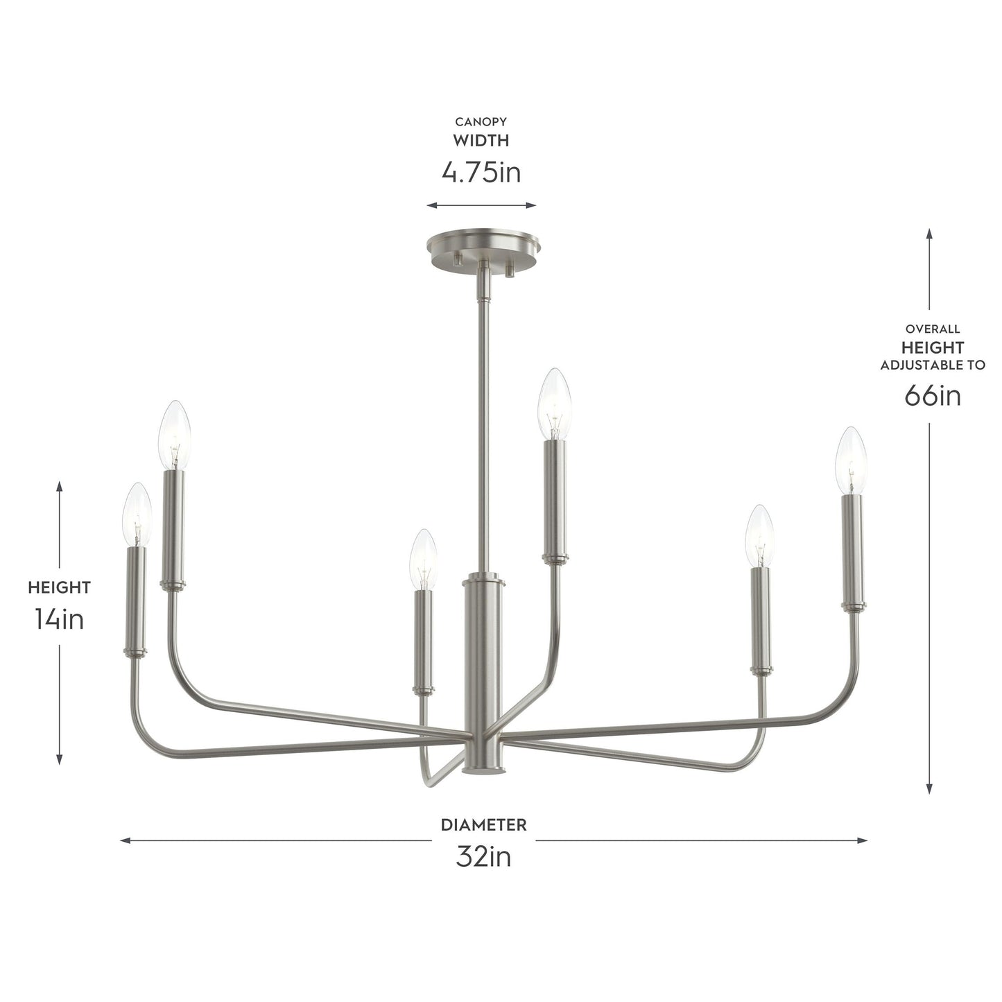 Progress Lighting P400448-009 Reines Chandelier Dimensions - Height 14in, Diameter 32in, Canopy Width 4.75in, Overall Height Adjustable to 66in