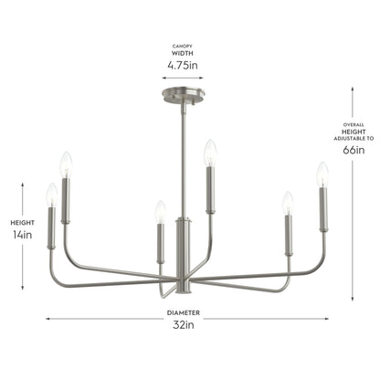 Progress Lighting P400448-009 Reines Chandelier Dimensions - Height 14in, Diameter 32in, Canopy Width 4.75in, Overall Height Adjustable to 66in