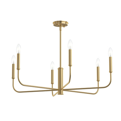 Progress Lighting P400448-191 Reines 6 Light 32 Inch Brushed Gold Chandelier Ceiling Light