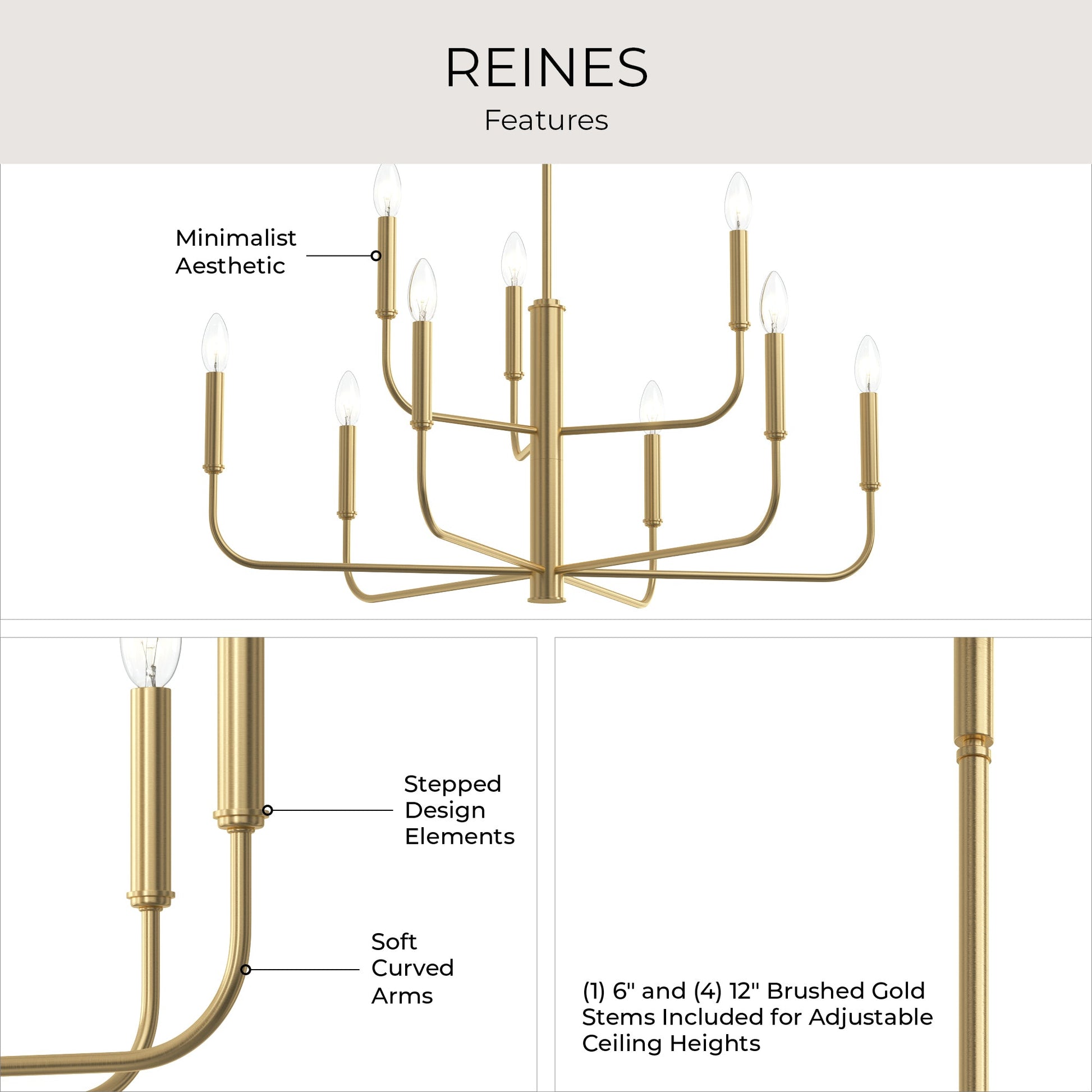 Progress Lighting P400449-191 Reines Chandelier Features - Minimalist Aesthetic, Stepped Design, Soft Curved Arms