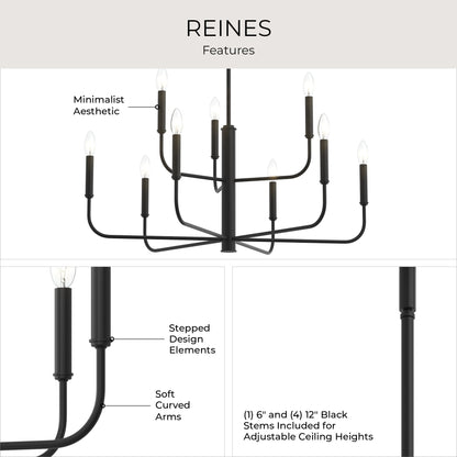 Progress Lighting P400449-31M Reines 9-Light Matte Black Chandelier - Features Infographic