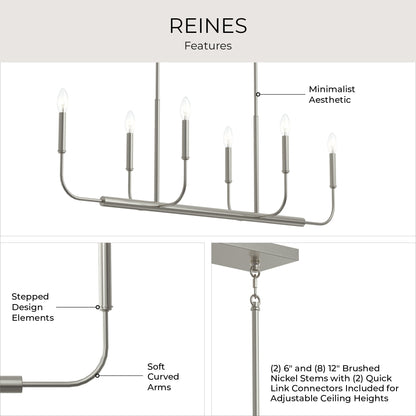 Progress Lighting P400450-009 Reines Features Infographic - Minimalist Aesthetic, Stepped Design Elements, Soft Curved Arms, Adjustable Stems