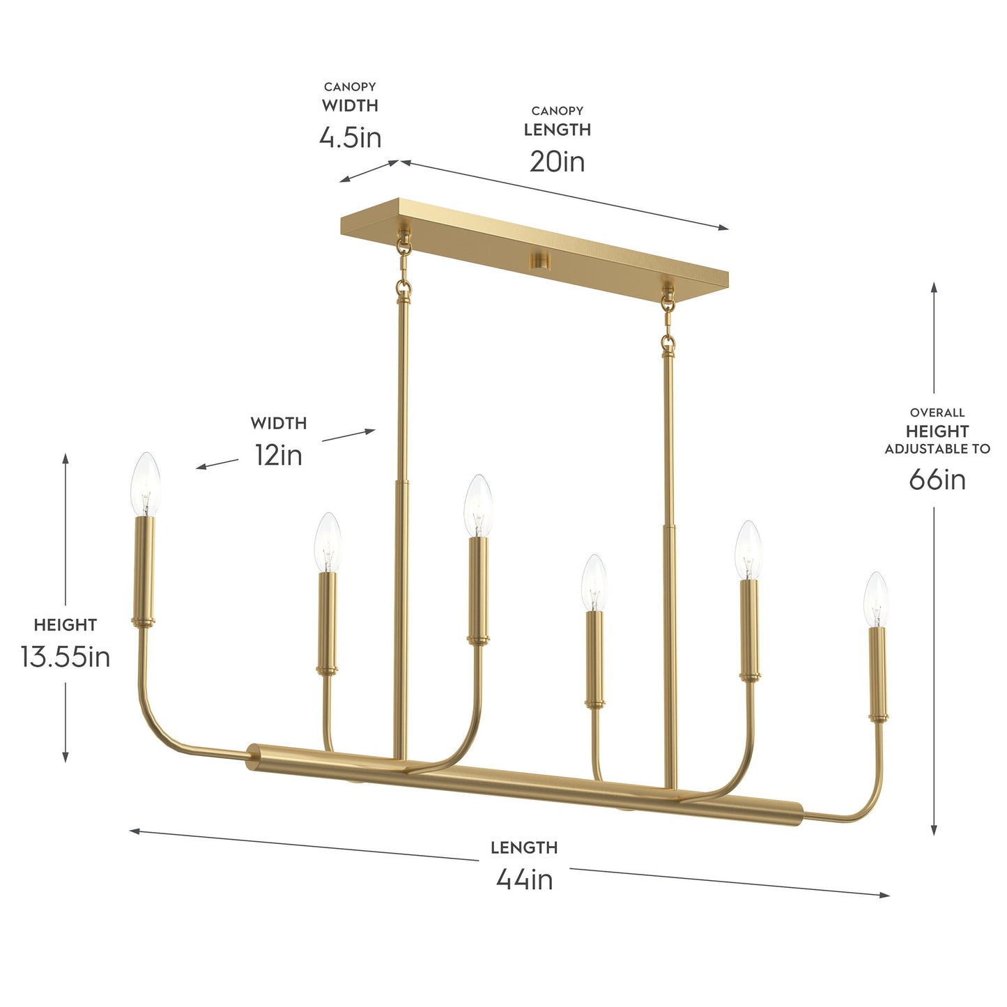 Progress Lighting P400450-191 Reines Linear Chandelier dimensions diagram