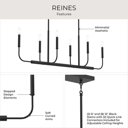 Progress Lighting P400450-31M Reines 6 Light Matte Black Linear Chandelier - Feature Infographic