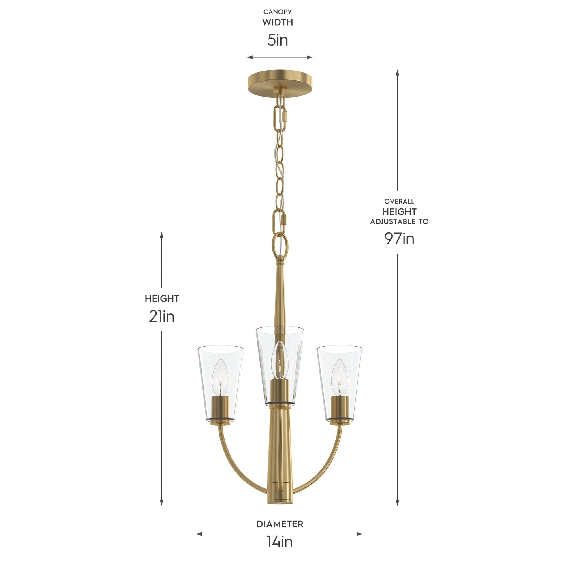 Progress Lighting P400452-191 Jheni Chandelier dimensions: 21 inch height, 14 inch diameter, 5 inch canopy width, 97 inch adjustable overall height