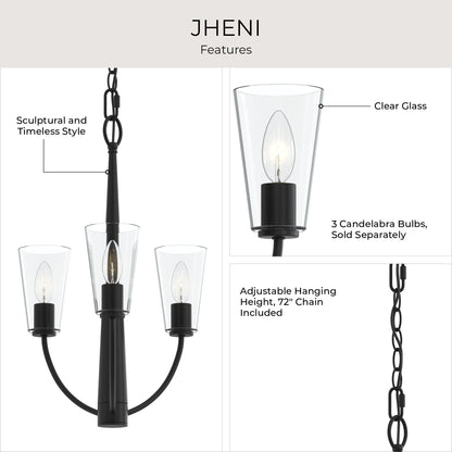 Progress Lighting P400452-31M Jheni Chandelier Features Infographic - Clear Glass, Adjustable Chain