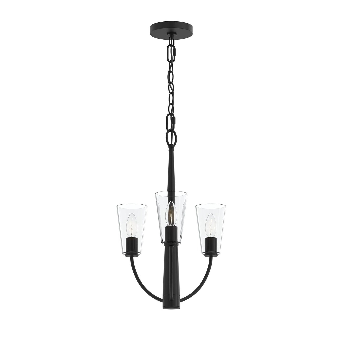 Progress Lighting P400452-31M Jheni 3 Light Matte Black Chandelier with Clear Glass Shades - Main Product Image