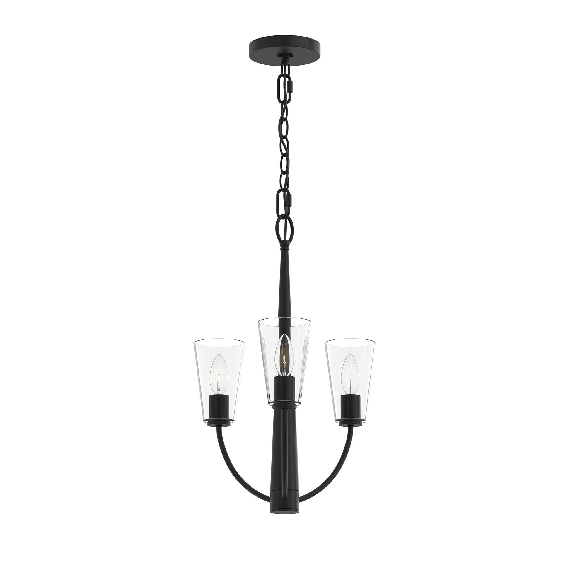 Progress Lighting P400452-31M Jheni 3 Light Matte Black Chandelier with Clear Glass Shades - Main Product Image