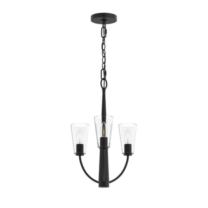 Progress Lighting P400452-31M Jheni 3 Light Matte Black Chandelier with Clear Glass Shades - Main Product Image
