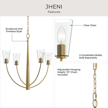 Progress Lighting P400453-191 Jheni 4 Light 26 Inch Brushed Gold Chandelier Ceiling Light
