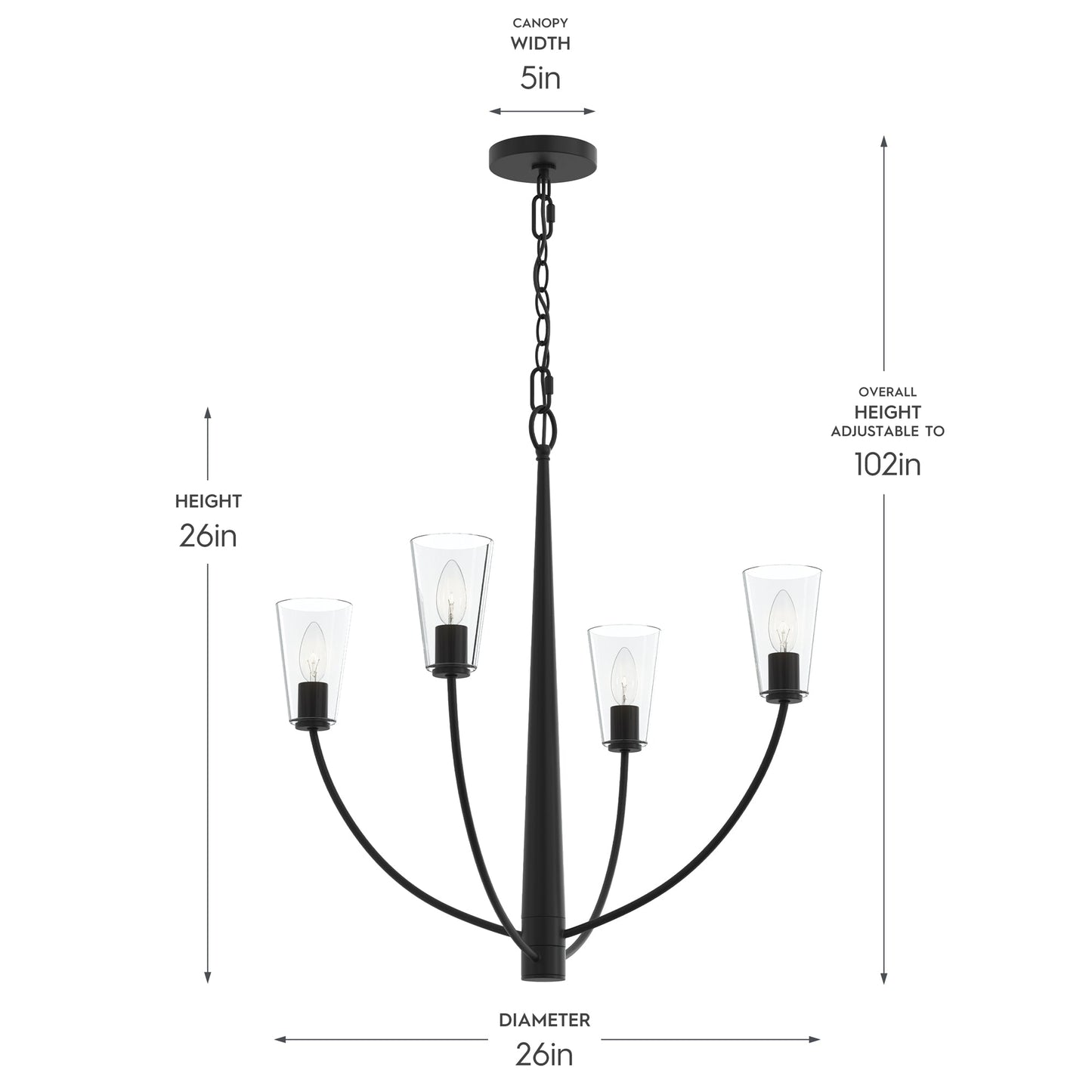 Progress Lighting P400453-31M Jheni Chandelier - Dimensions Diagram 26in Height x 26in Diameter