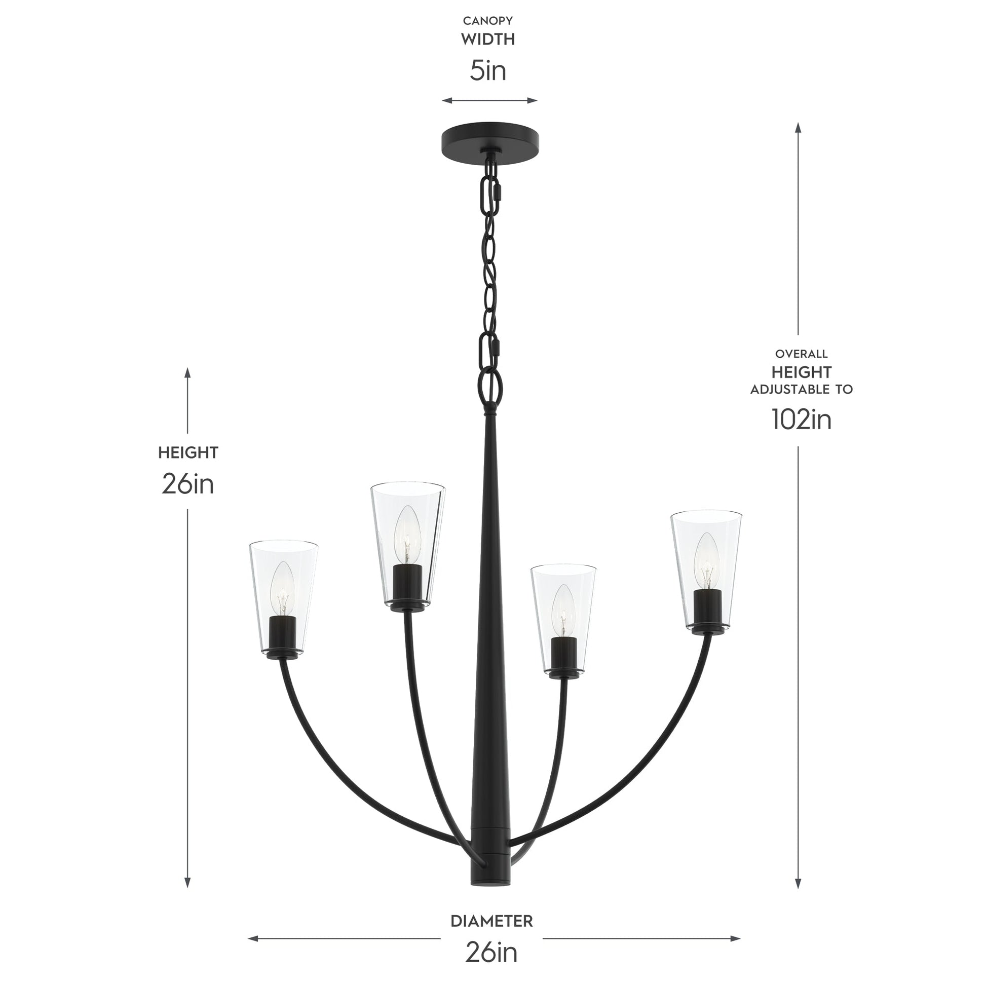 Progress Lighting P400453-31M Jheni Chandelier - Dimensions Diagram 26in Height x 26in Diameter