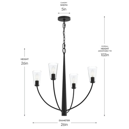 Progress Lighting P400453-31M Jheni Chandelier - Dimensions Diagram 26in Height x 26in Diameter