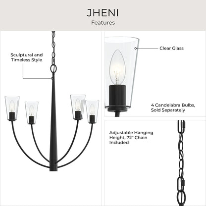 Progress Lighting P400453-31M Jheni 4 Light Matte Black Chandelier - Image 6