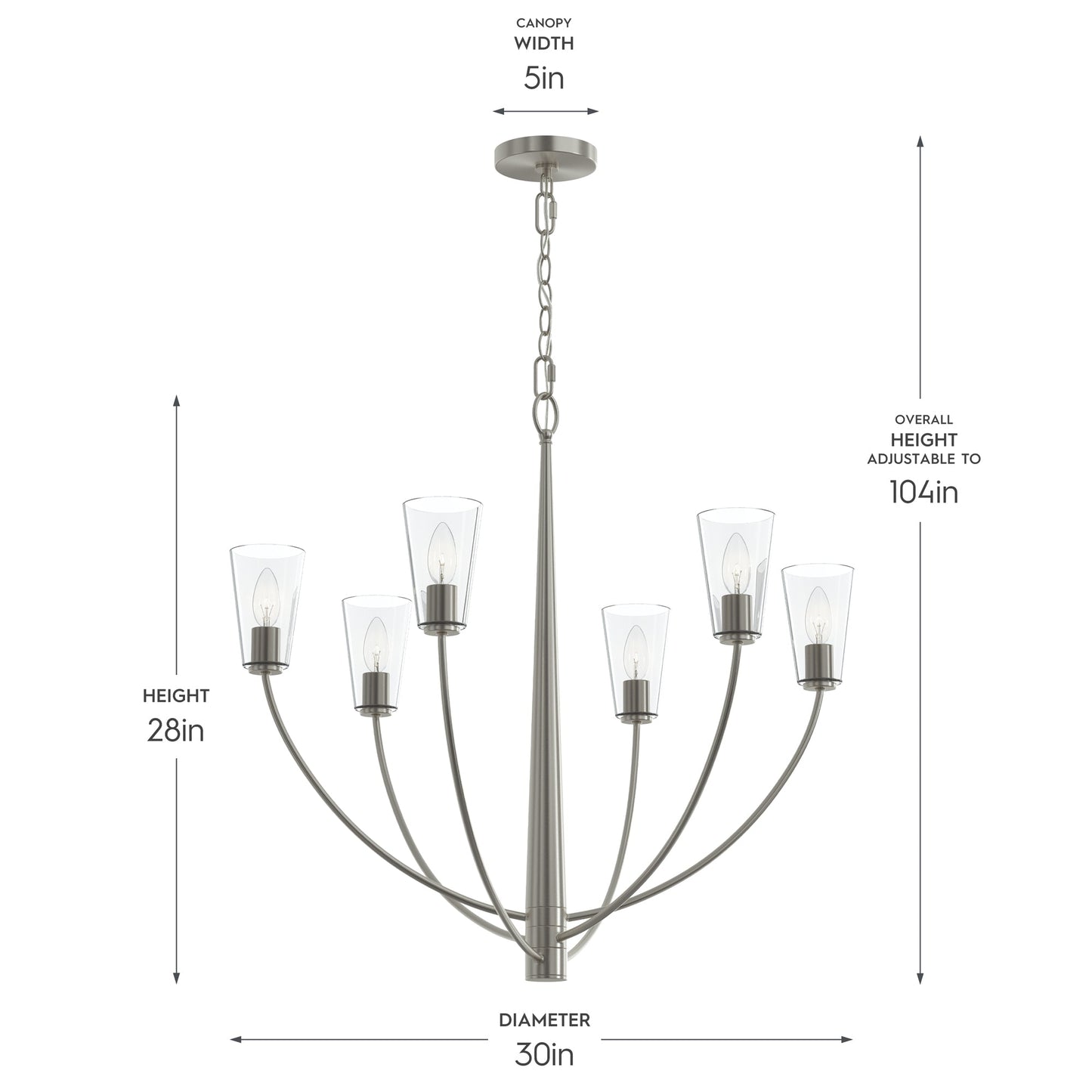 Progress Lighting P400454-009 Jheni Brushed Nickel Chandelier - Dimensions Diagram