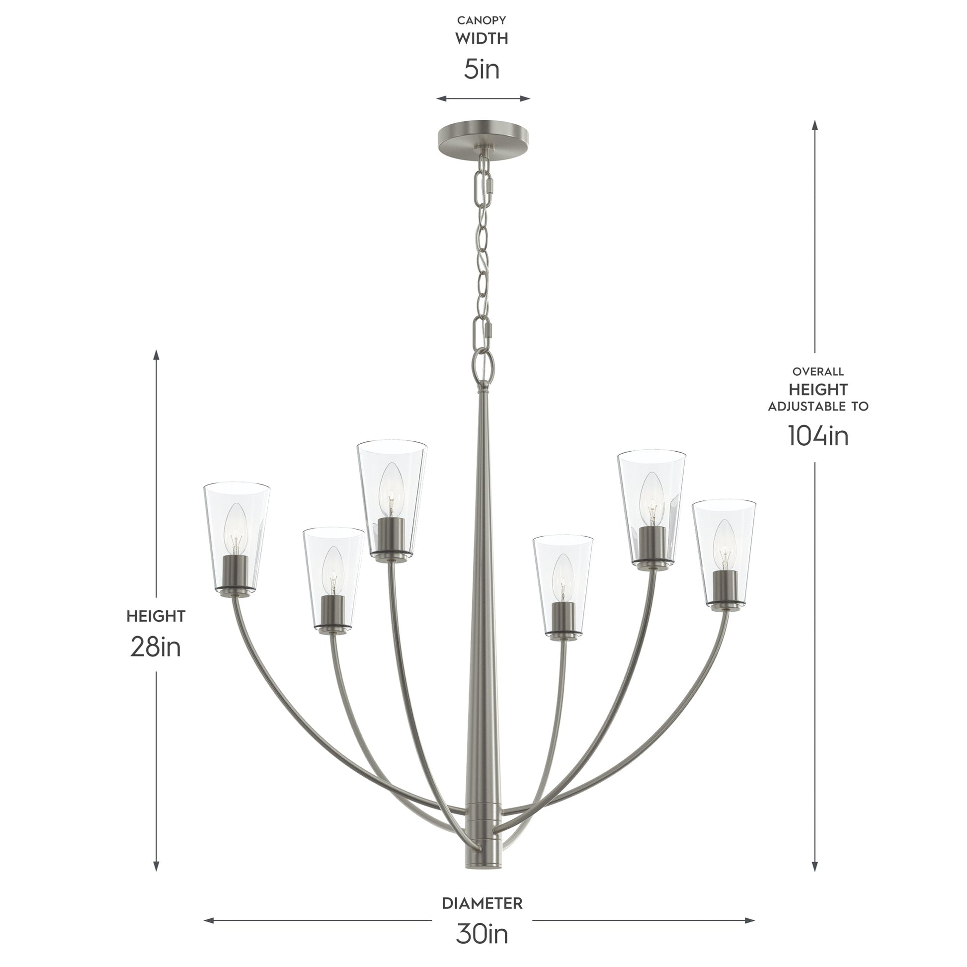 Progress Lighting P400454-009 Jheni Brushed Nickel Chandelier - Dimensions Diagram
