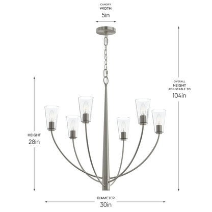 Progress Lighting P400454-009 Jheni Brushed Nickel Chandelier - Dimensions Diagram
