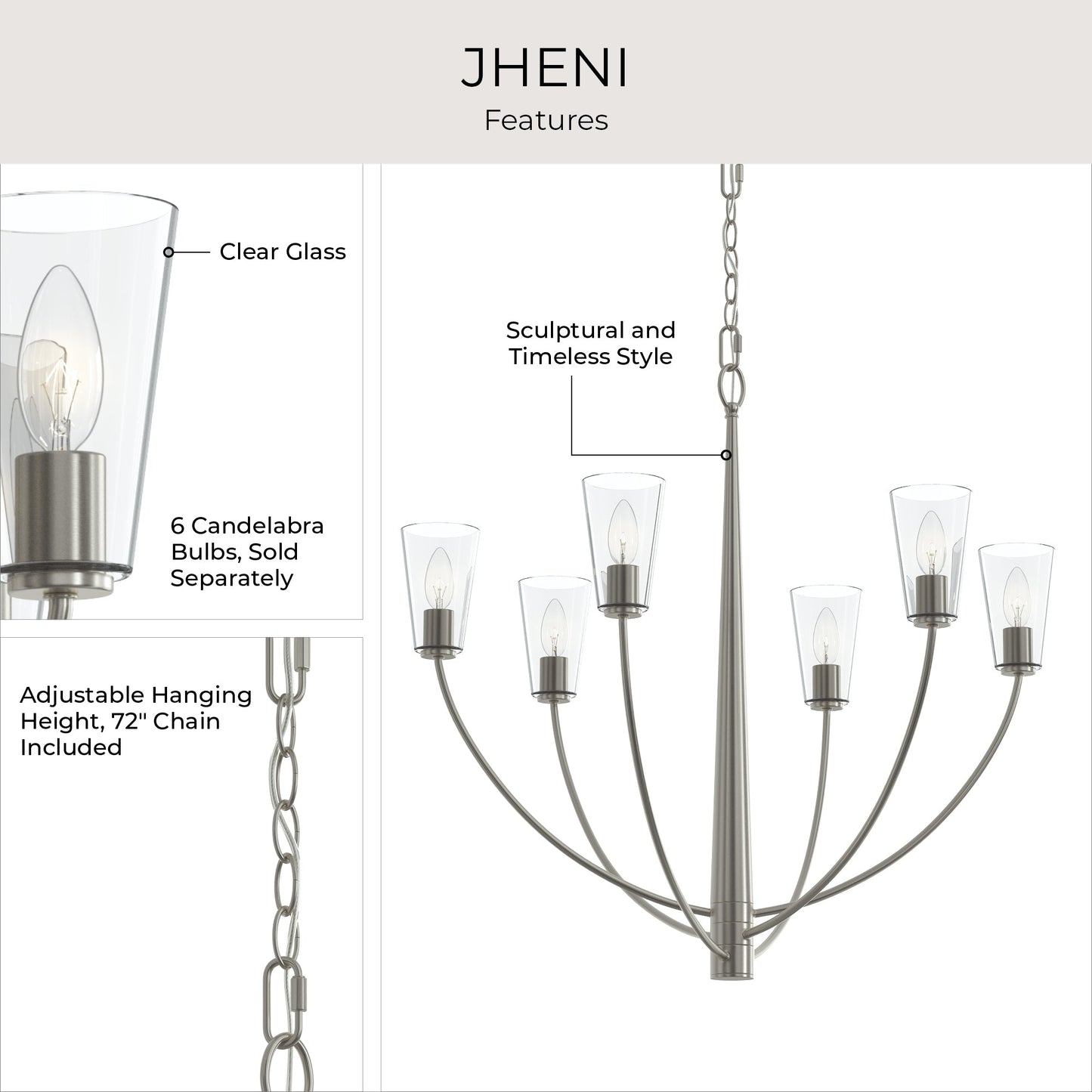 Progress Lighting P400454-009 Jheni Brushed Nickel Chandelier - View 6