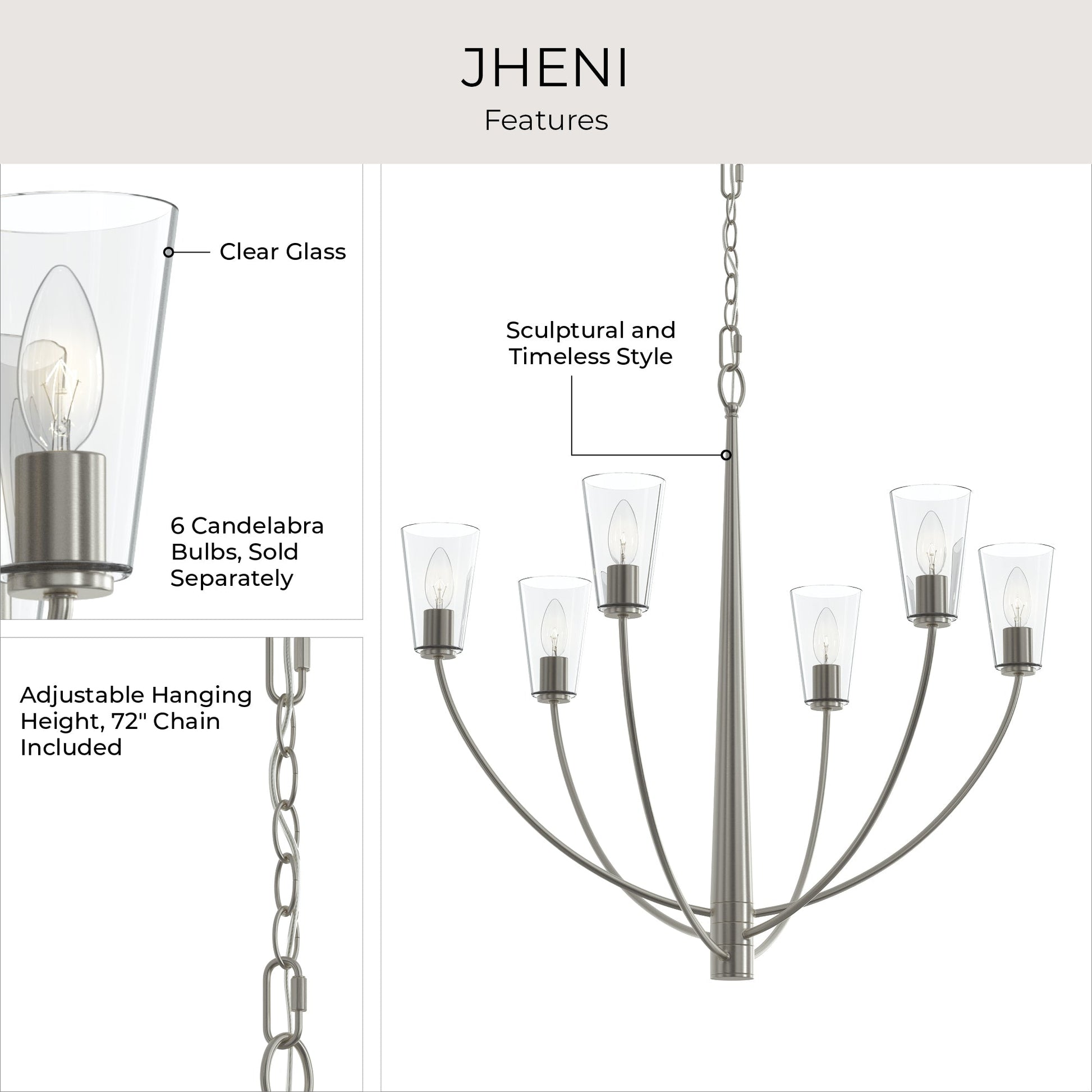 Progress Lighting P400454-009 Jheni Brushed Nickel Chandelier - View 6