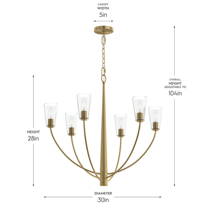 Progress Lighting P400454-191 Jheni Brushed Gold Chandelier - Dimensions Diagram