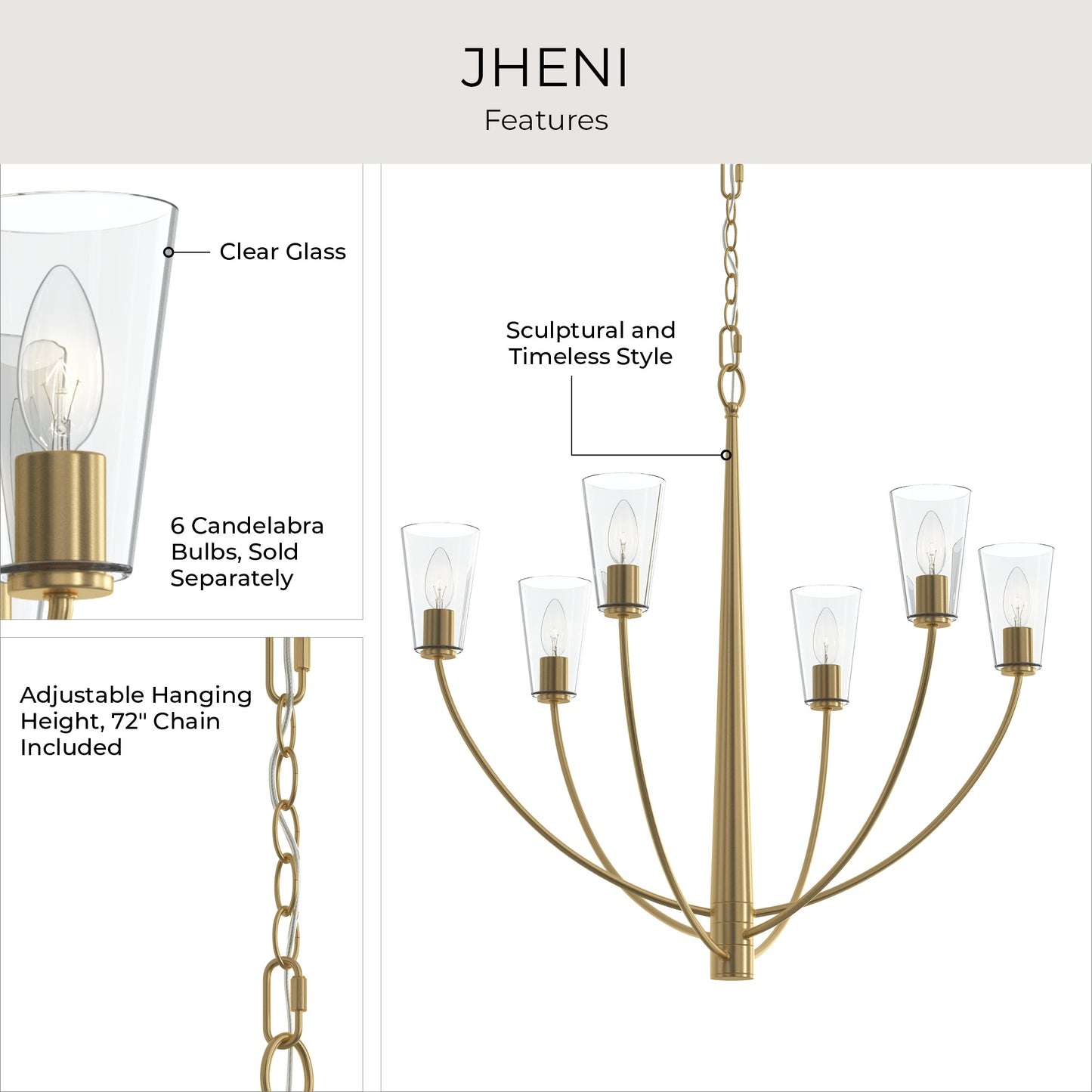 Progress Lighting P400454-191 Jheni 6 Light 30 Inch Brushed Gold Chandelier Ceiling Light