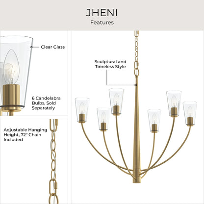 Progress Lighting P400454-191 Jheni 6 Light 30 Inch Brushed Gold Chandelier Ceiling Light