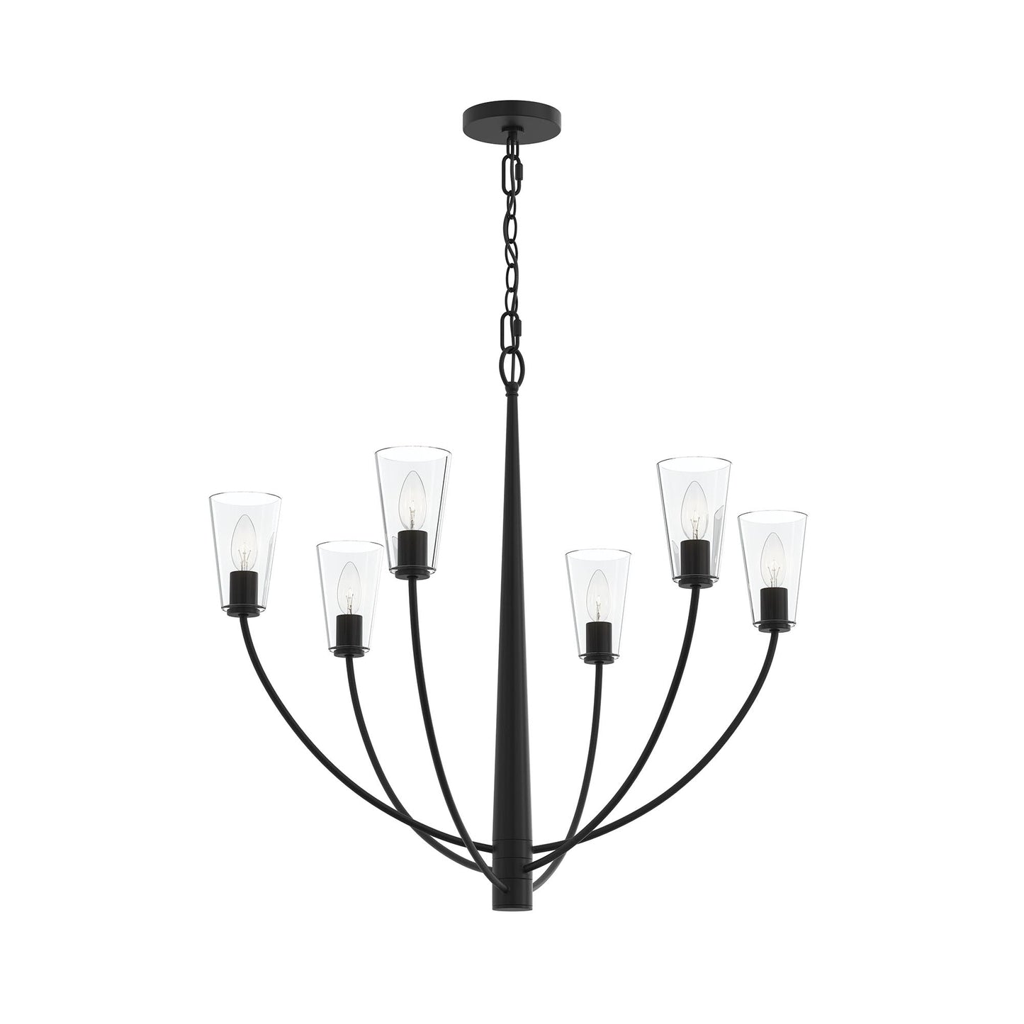 Progress Lighting P400454-31M Jheni 6 Light Matte Black Chandelier with Clear Glass Shades - Main Product Image