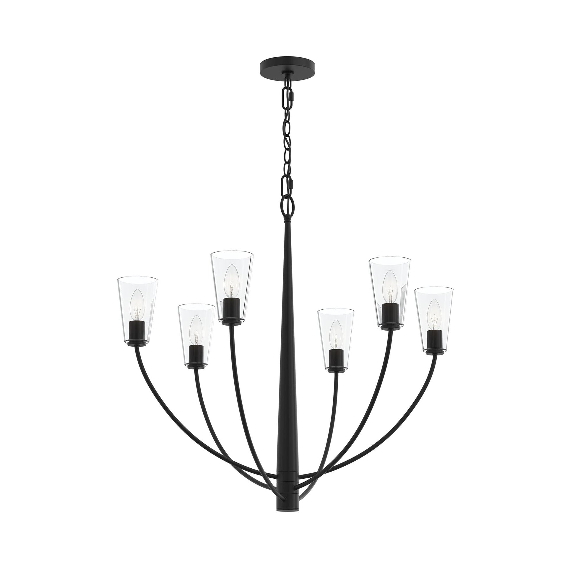Progress Lighting P400454-31M Jheni 6 Light Matte Black Chandelier with Clear Glass Shades - Main Product Image