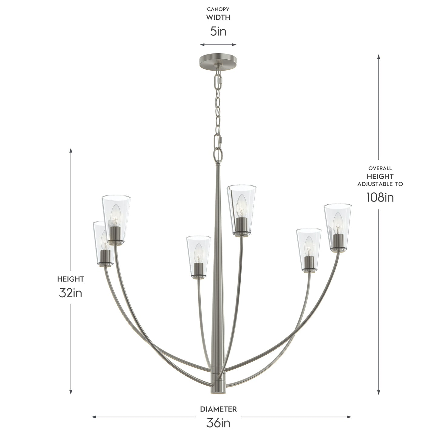 Progress Lighting P400455-009 Jheni Chandelier Dimensions - 36in Diameter, 32in Height, 108in Adjustable Overall Height
