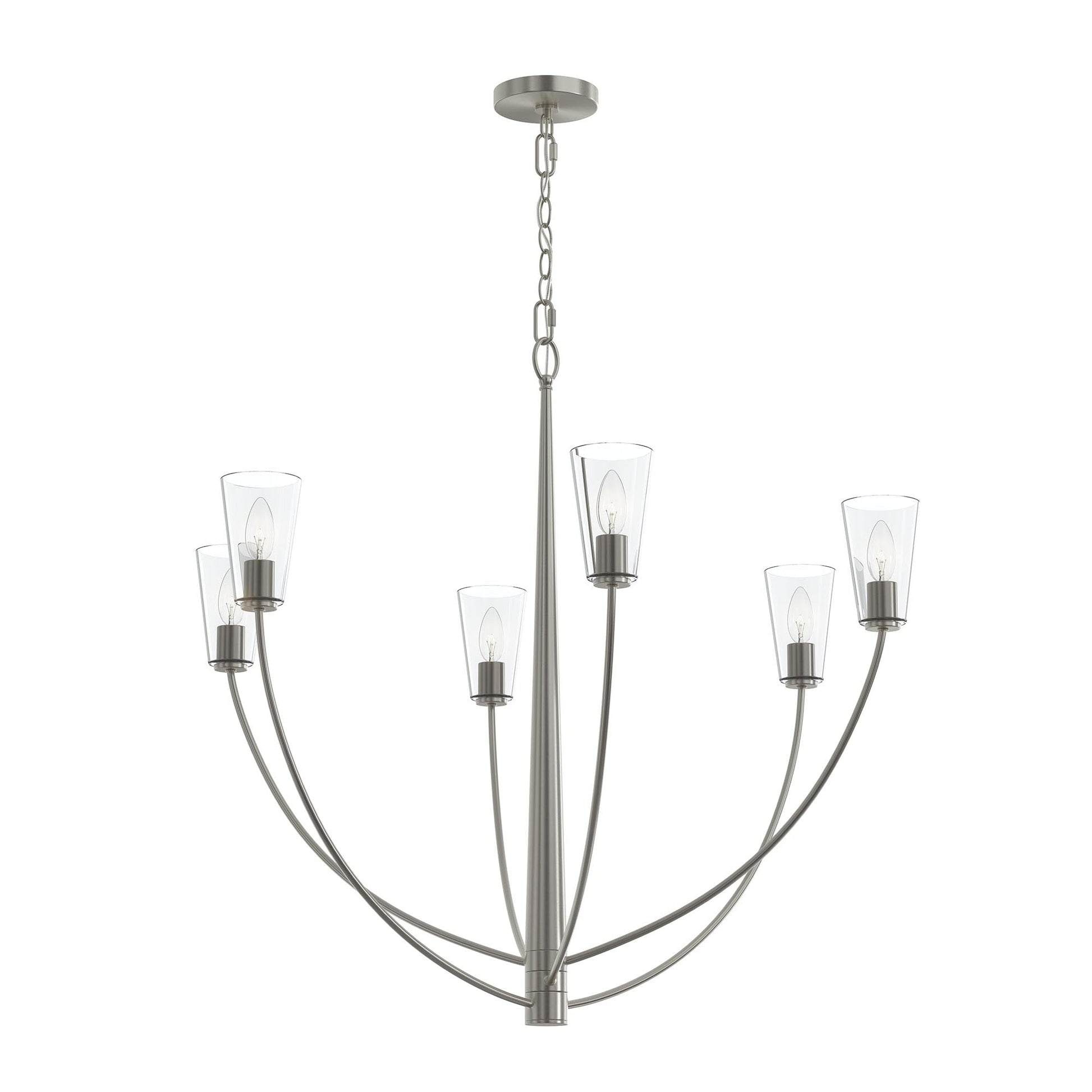 Progress Lighting P400455-009 Jheni 6 Light Brushed Nickel Chandelier with Clear Glass Shades - Main View