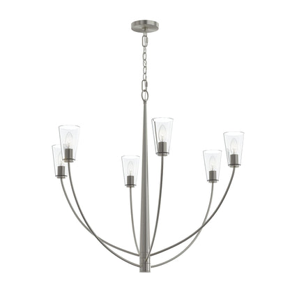 Progress Lighting P400455-009 Jheni 6 Light Brushed Nickel Chandelier with Clear Glass Shades - Main View