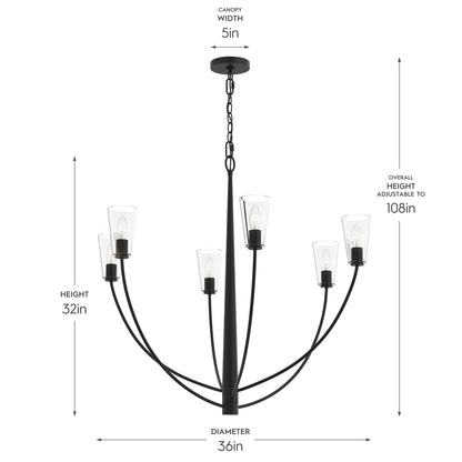 Progress Lighting P400455-31M Jheni Chandelier Dimensions - 36 inch Diameter, 32 inch Height, 5 inch Canopy Width, 108 inch Adjustable Overall Height