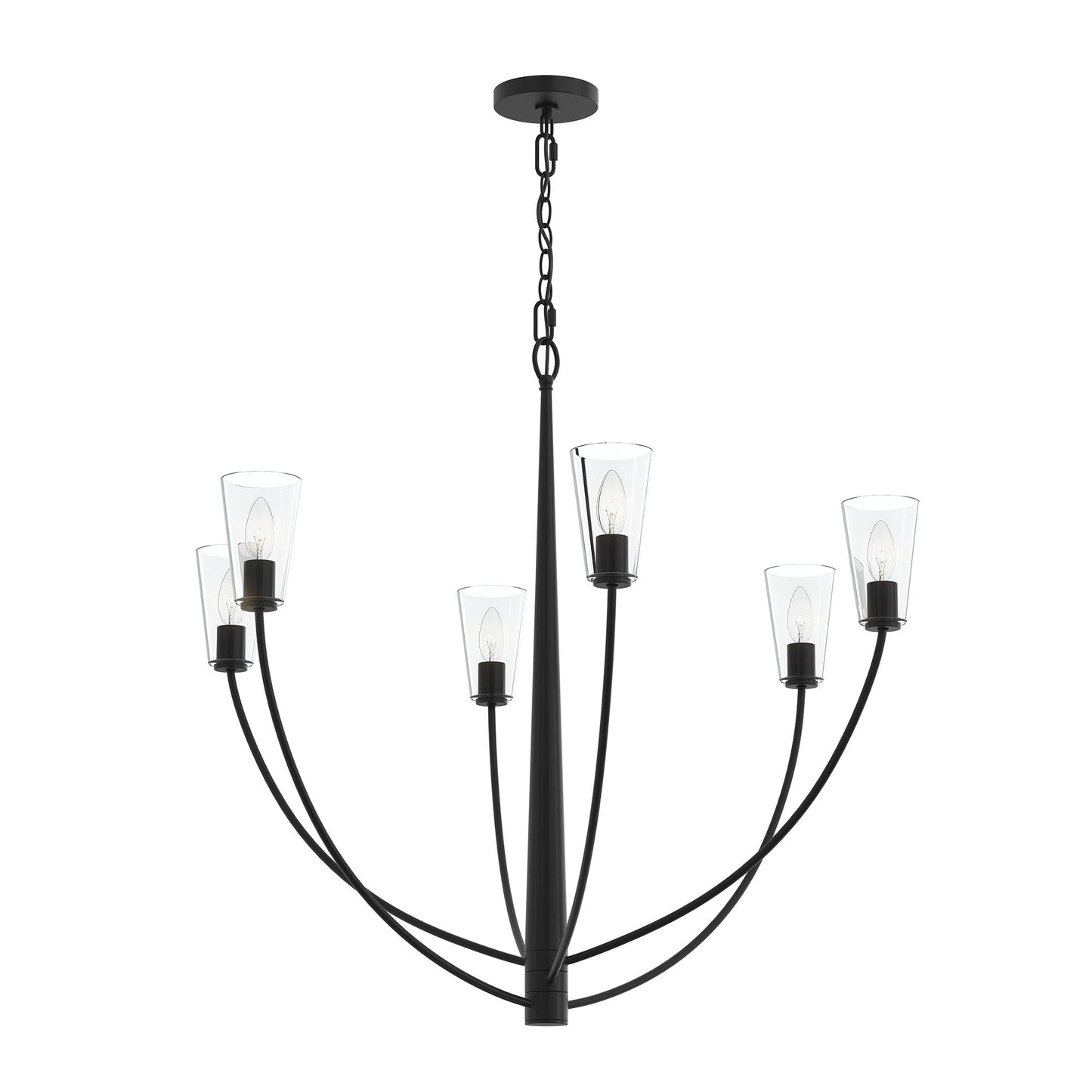 Progress Lighting P400455-31M Jheni 6 Light Matte Black Chandelier with Clear Glass Shades - Main Product Image