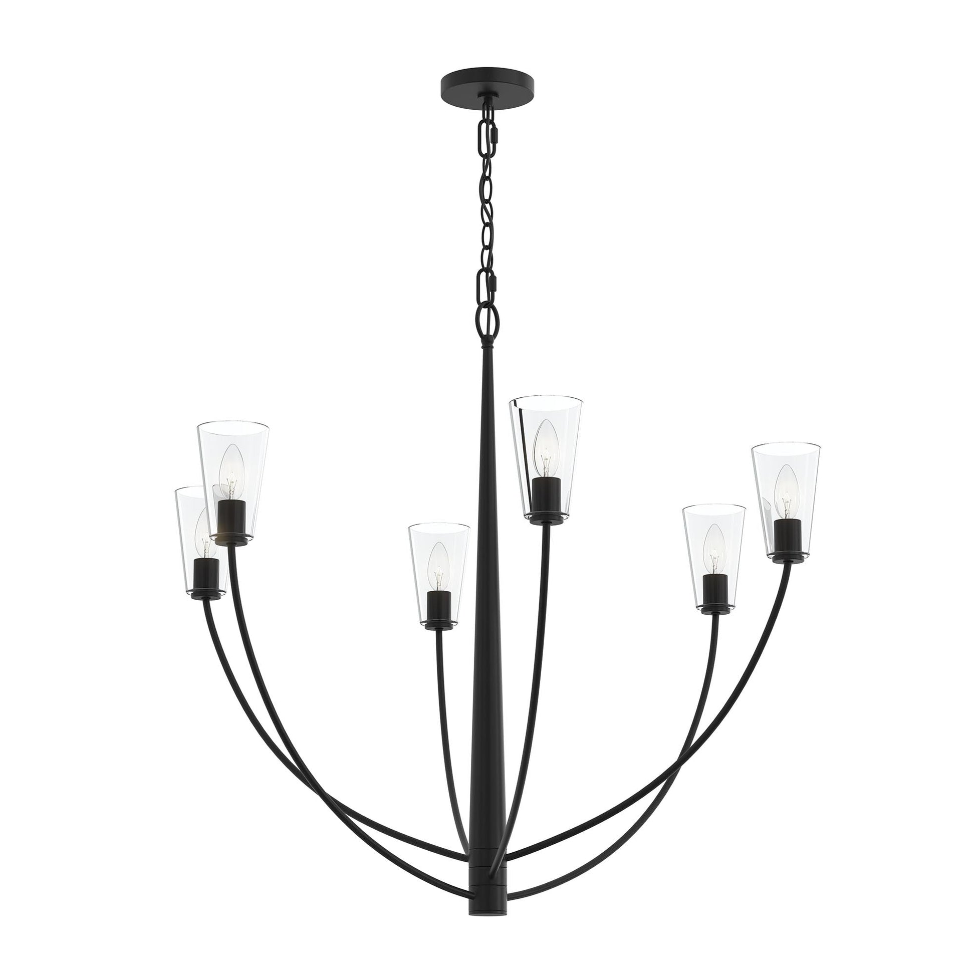 Progress Lighting P400455-31M Jheni 6 Light Matte Black Chandelier with Clear Glass Shades - Main Product Image