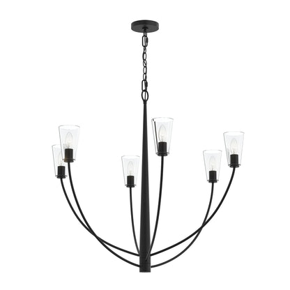 Progress Lighting P400455-31M Jheni 6 Light Matte Black Chandelier with Clear Glass Shades - Main Product Image