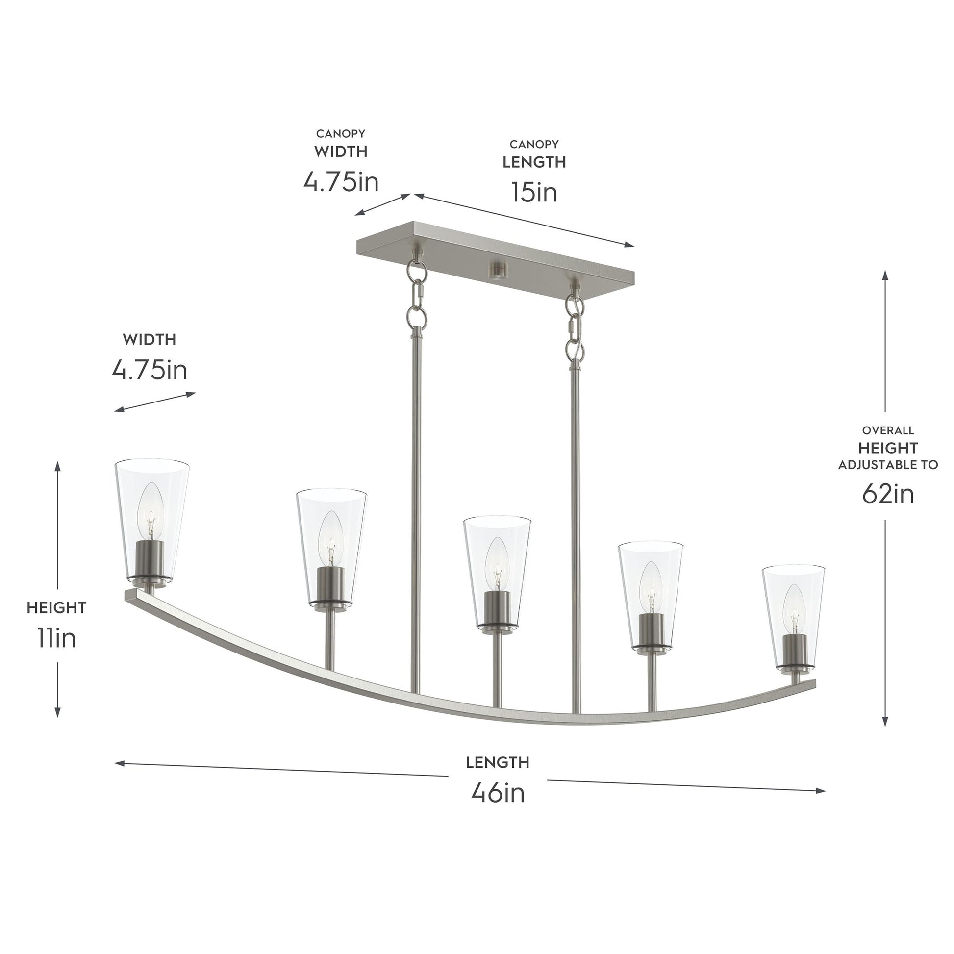 Progress Lighting P400456-009 Jheni Brushed Nickel Linear Chandelier - Dimensions Diagram