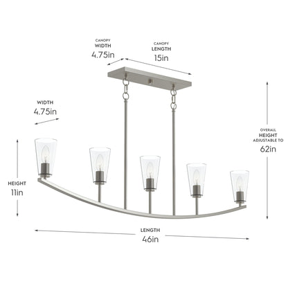 Progress Lighting P400456-009 Jheni Brushed Nickel Linear Chandelier - Dimensions Diagram