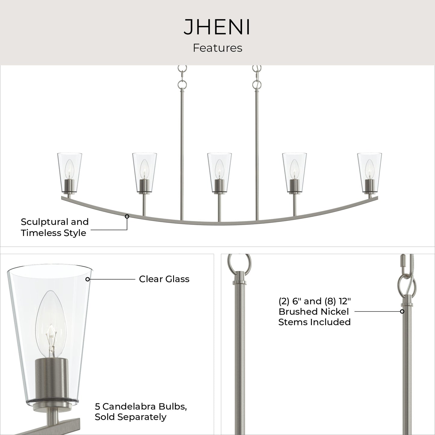 Progress Lighting P400456-009 Jheni Brushed Nickel Linear Chandelier - Image 6