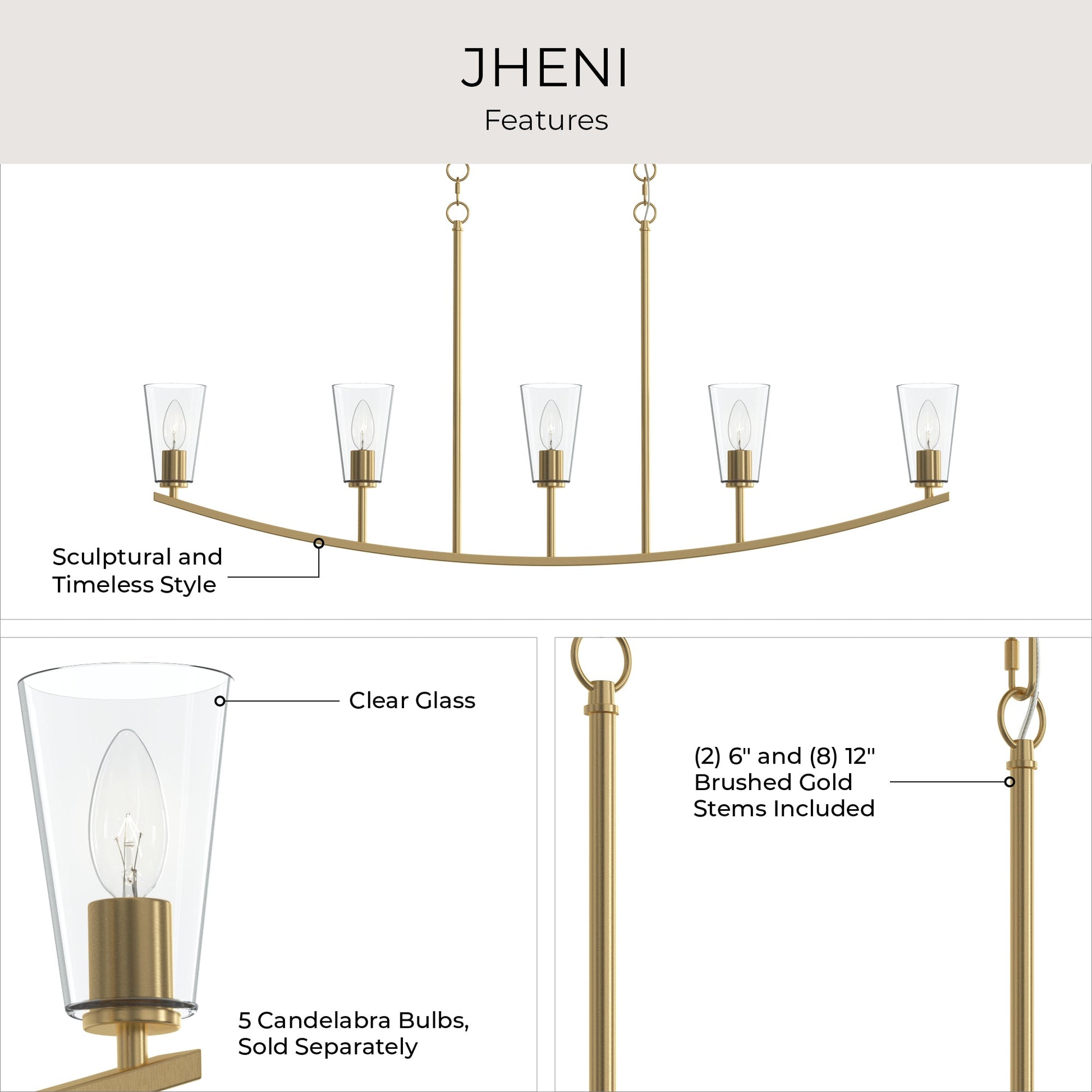 Progress Lighting P400456-191 Jheni Brushed Gold Linear Chandelier - View 6
