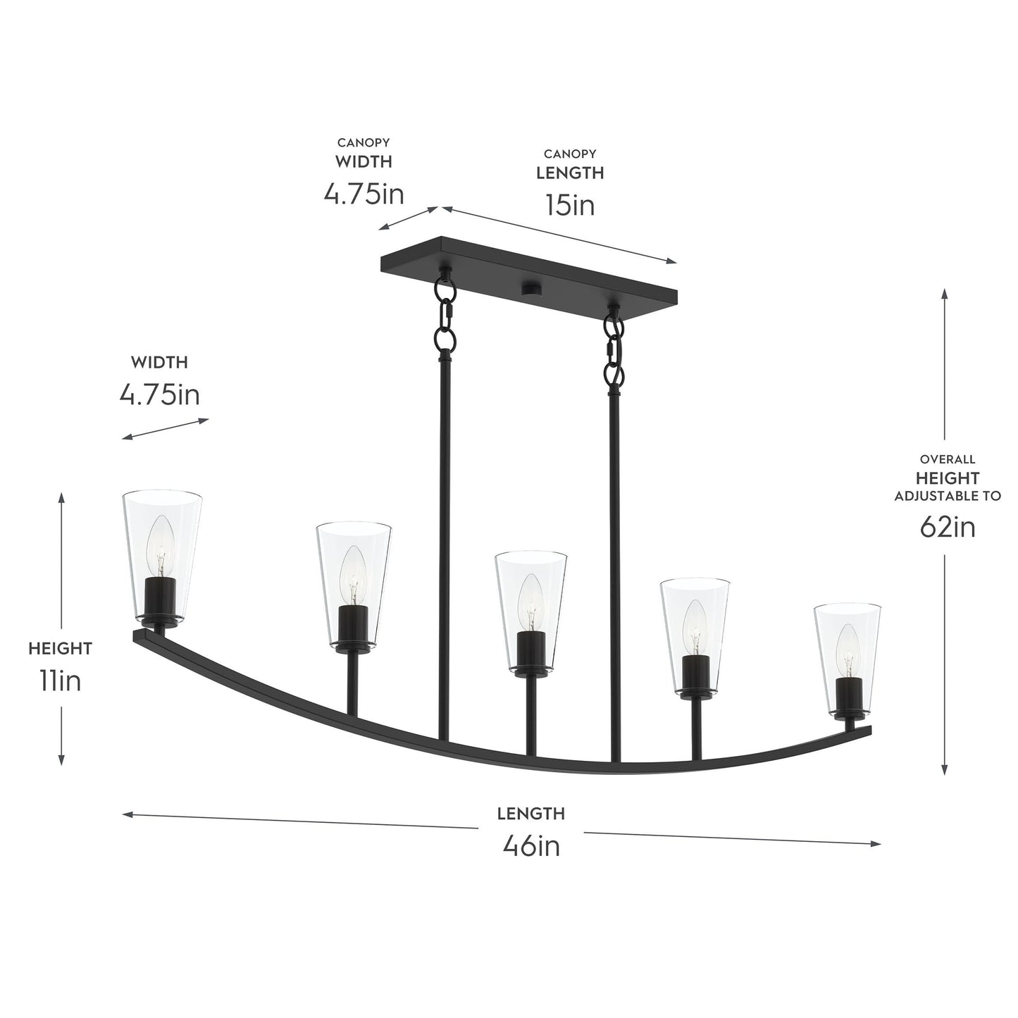 Progress Lighting P400456-31M Jheni Linear Chandelier - Dimensions Diagram