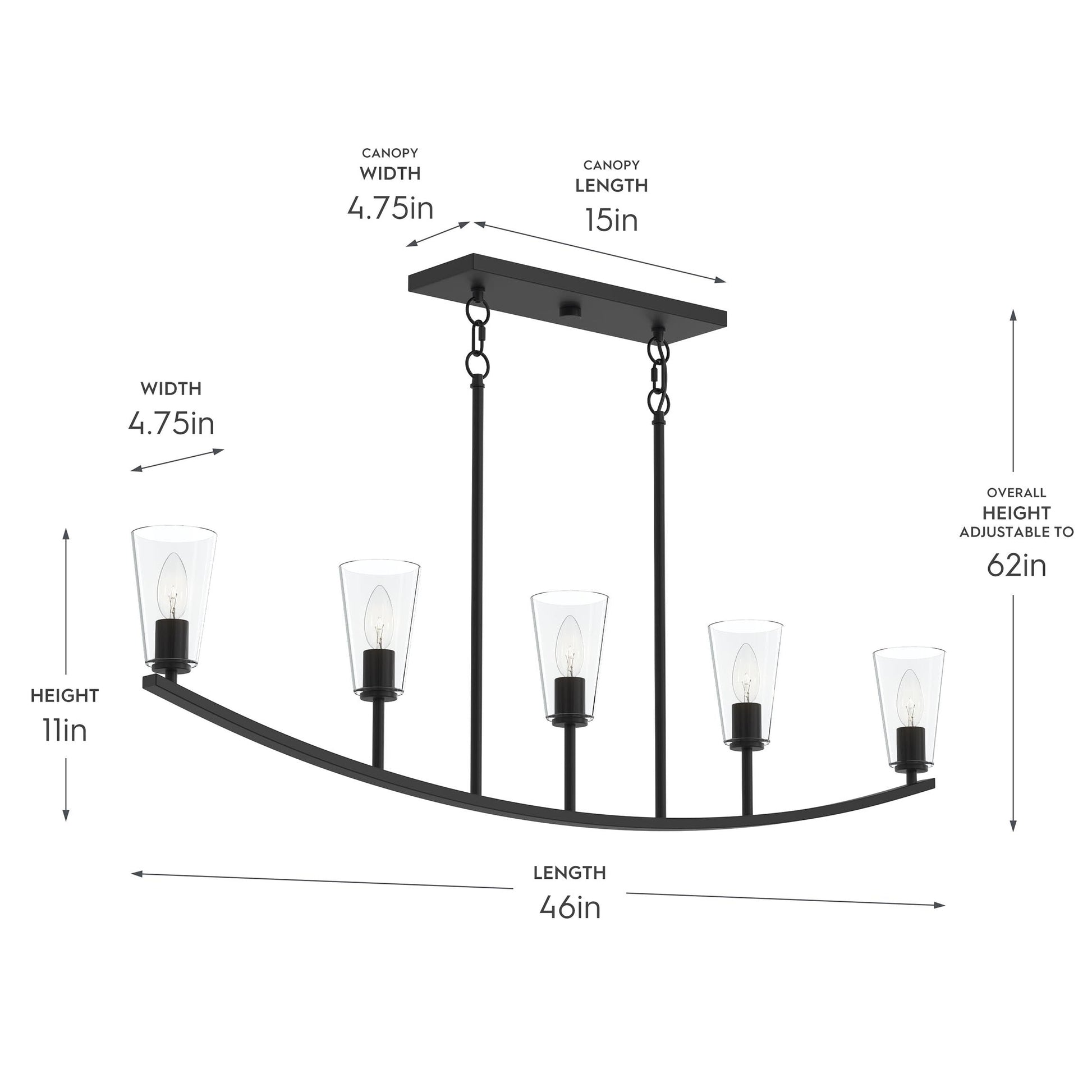 Progress Lighting P400456-31M Jheni Linear Chandelier - Dimensions Diagram