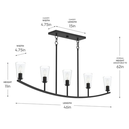 Progress Lighting P400456-31M Jheni Linear Chandelier - Dimensions Diagram