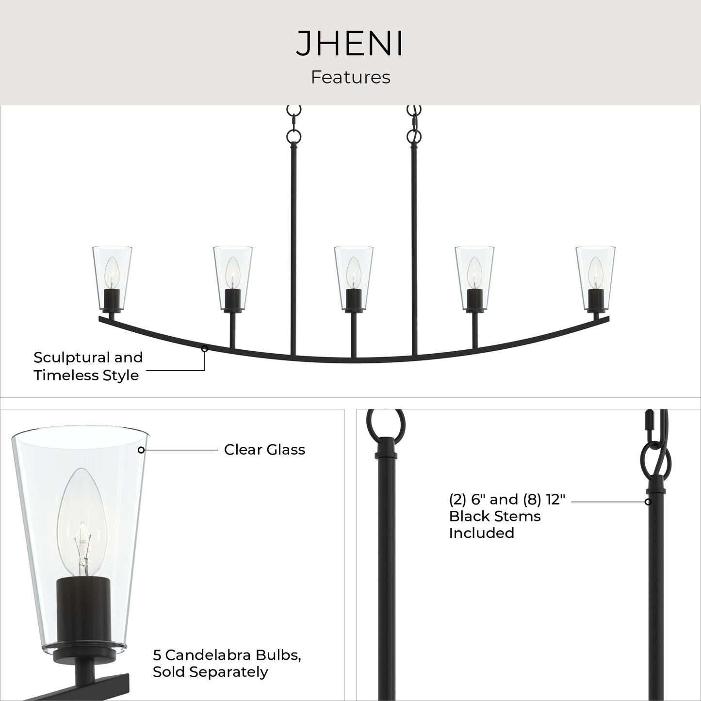 Progress Lighting P400456-31M Jheni 5 Light 46 inch Matte Black Linear Chandelier