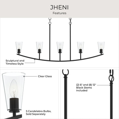 Progress Lighting P400456-31M Jheni 5 Light 46 inch Matte Black Linear Chandelier