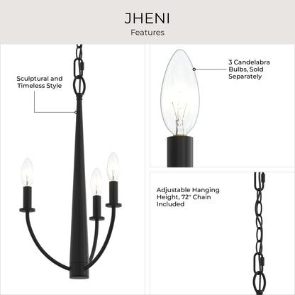 Progress Lighting P400457-31M Jheni Chandelier feature infographic - sculptural style, candelabra bulbs, 72-inch adjustable chain