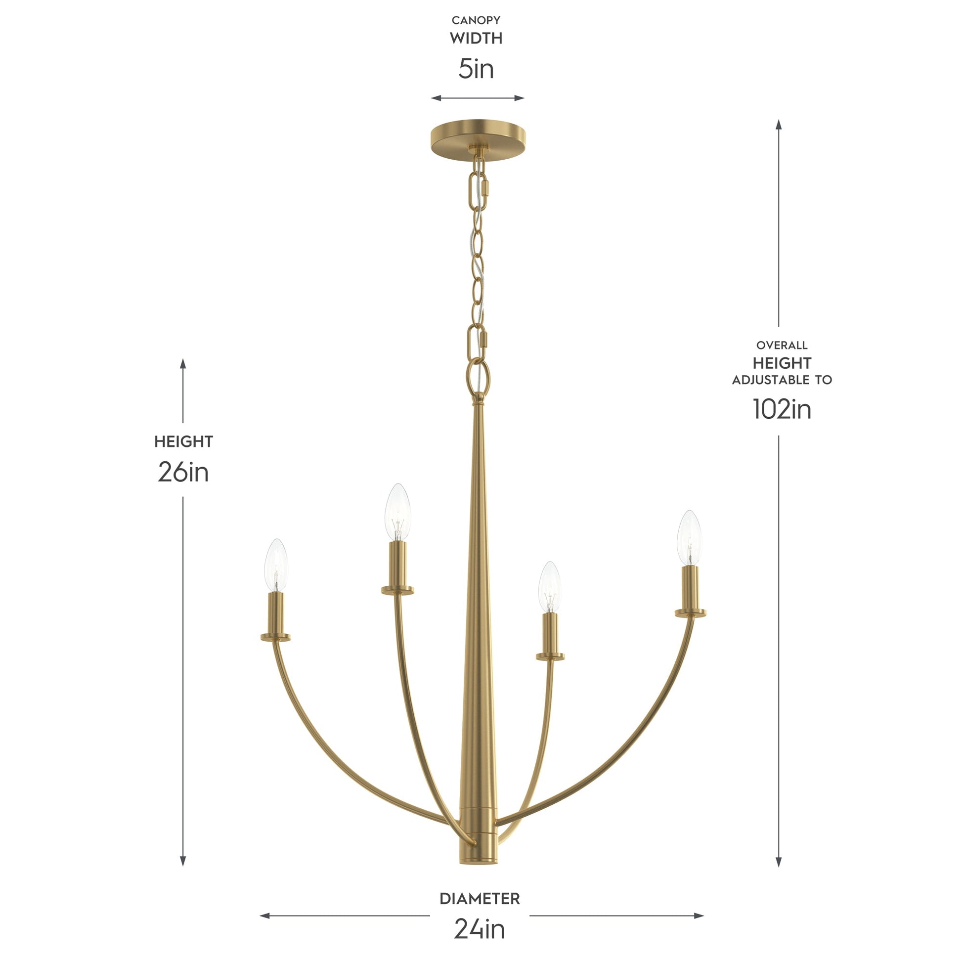 Progress Lighting P400458-191 Jheni Brushed Gold Chandelier Dimensions - 24in Diameter, 26in Height