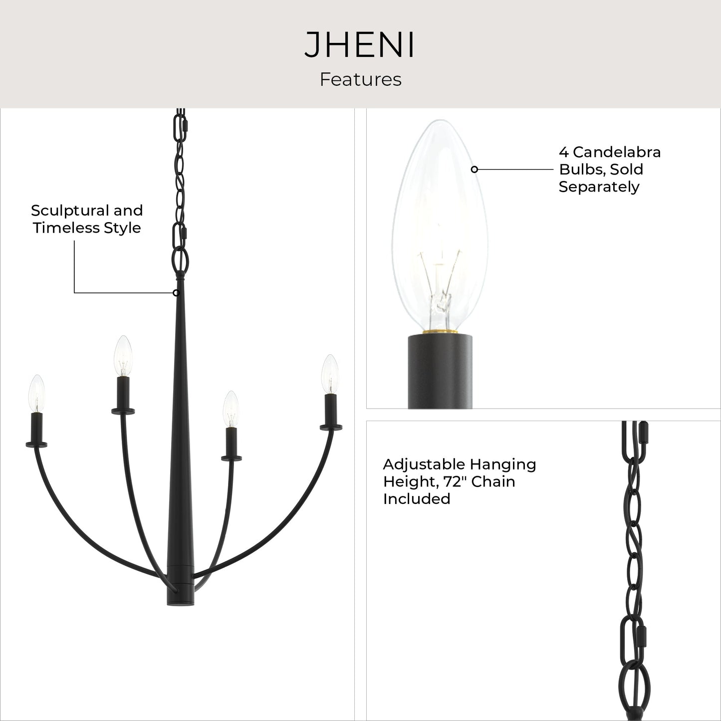 Progress Lighting P400458-31M Jheni Matte Black Chandelier - Image 6