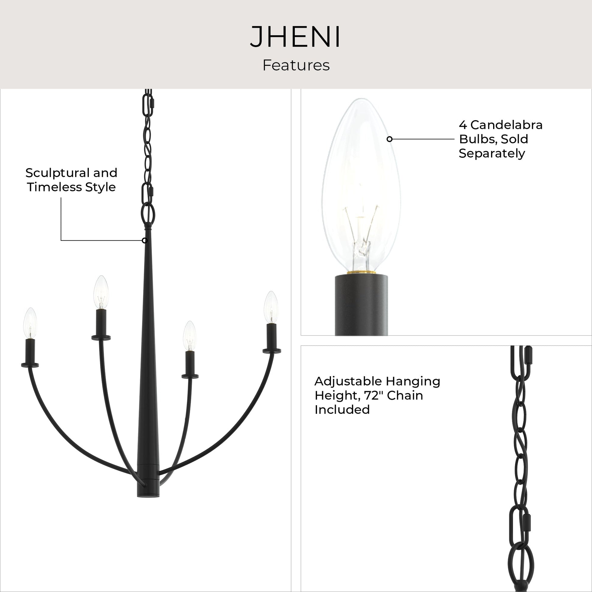 Progress Lighting P400458-31M Jheni Matte Black Chandelier - Image 6