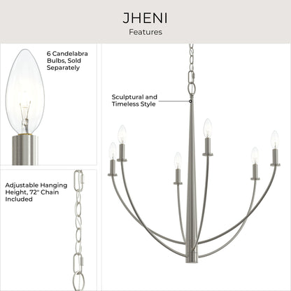 Progress Lighting P400459-009 Jheni Brushed Nickel Chandelier - Features Infographic