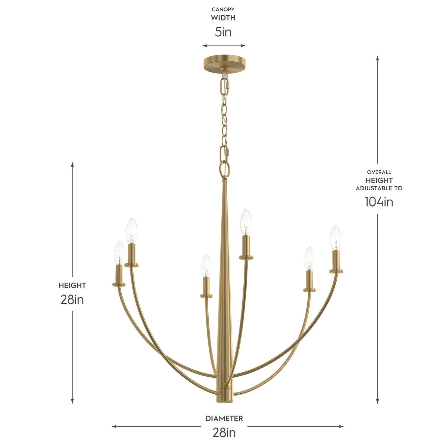 Progress Lighting P400459-191 Jheni 6 Light Chandelier - Dimensions Diagram 28 Inch Height 28 Inch Diameter